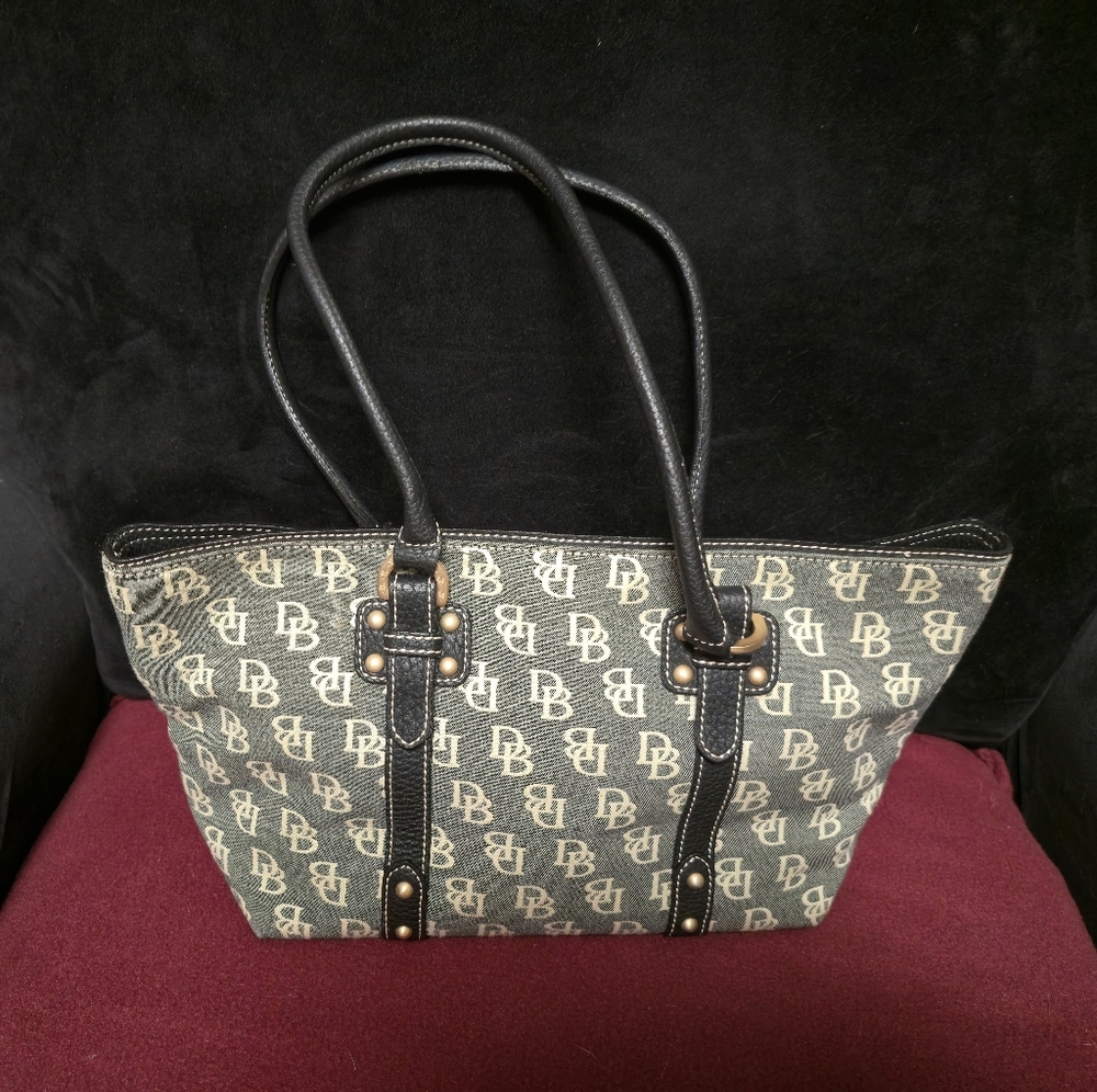 Vintage Dooney & Bourke Tan and Brown Canvas Logo Satchel